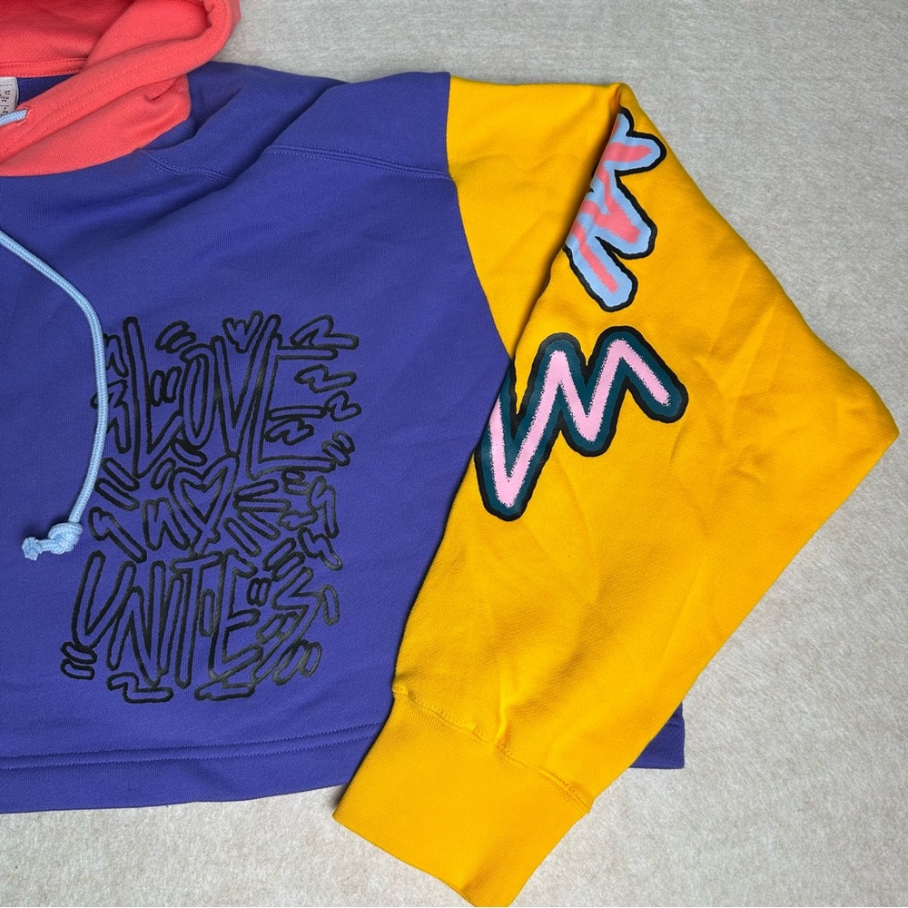 Adidas Women's 2XL Love Unites Crop Hoodie Colorblock Pullover Sweatshirt - Picture 4 of 9